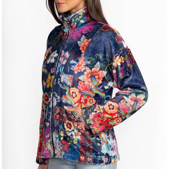 Johnny Was Joan Zip Cozy Sherpa Jacket Reversible Floral Mcdreamer Night Blue NW - Picture 4 of 6